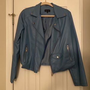 Sky Blue Faux Leather Jacket